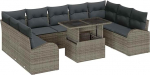 Rantry 10-teiliges Garten-Sofa-Set mit Kissen Grau Poly-Rattan Gartenlounge Model3348705