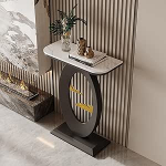 Schmaler Konsolentisch mit Stauraum, moderner Eingangstisch f&uuml;r Wohnzimmer, schwarzes geometrisches Metallgestell, 80 cm/31,5 Zoll, stilvolle Wohnaccessoires