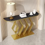 Leichter, luxuri&ouml;ser, schmaler Konsolentisch - Elegante Steinplatte und Stabiler Metallrahmen, platzsparendes Design f&uuml;r Wohnzimmer, Flur und Schlafzimmer, Gold und Beige, 100 x 30 x 80 cm