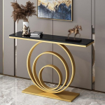 Moderner Konsolentisch f&uuml;r den Eingangsbereich, Langer Akzenttisch mit Ablagefl&auml;chen, zeitgen&ouml;ssisches Foyerm&ouml;bel, stilvolles Gold-Finish, perfekt f&uuml;r Wohnzimmer und Flur (100 cm)