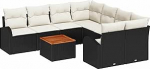 9-teiliges Garten Sofa Set mit Kissen Schwarz Poly-Rattan Akazie, 2-Sitzer Garten Sofa mit Stauraum & Kissen Schwarz Poly-Rattan Gartenlounge Model3356227
