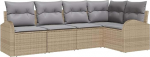 5-teiliges Garten Sofa Set mit Kissen Beige Poly Rattan, 2-Sitzer Garten Sofa mit Stauraum & Kissen Beige Poly Rattan Gartenlounge Model3354709