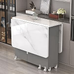 Faltbarer Esstisch mit Stauraum und Rollen, kompaktes Design mit 2 Ablagen f&uuml;r kleine R&auml;ume, leicht und vielseitig, perfekt f&uuml;r Esszimmer, K&uuml;che oder Wohnzimmer, 119,9 x 60 x 74,9 cm