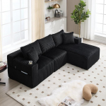 Modulaarne diivanikomplekt koos Chaise Lounge & 2-kohaga, pehme Corduroy kate, 5 padjaga, k&uuml;ljetaskud & joogihoidja, k&otilde;rge tihedusega vaht, DIY-kombinatsioon, ideaalne elutuppa, korterisse ja stuudiosse.