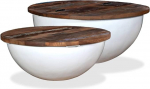 2-Piece Coffee Table Set, Reclaimed Wood, Solid White, Bowl Shape, Living Room Table, Coffee Table