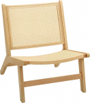 HOMCOM Armchair Recliner Chair without Armrest, Chair with Rattan Backrest, Wooden Frame, Reading Chair for Living Room, Bedroom, Natural Wood