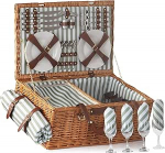 CampFeuer Piknikukorv 4 inimesele koos n&otilde;udekomplekti ja jahutusosakonnaga, 29 t&uuml;kki, triibulise sisemustriga piknikukott, punutud korv kunstnahast rihmaga, piknikukott, piknikukomplekt