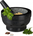 Relaxdays XXL Granite Mortar with Pestle, Robust, Durable, Spices, Herbs, Stone Mortar, 5.6 kg, Diameter 20 cm, 1 Litre, Black