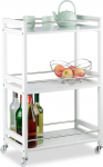 Relaxdays Serving Trolley with 3 Shelves, Service Trolley, Tea Trolley, Bamboo, MDF, Steel, H x W x D: 80.5 x 51 x 30 cm, White