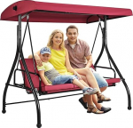 VEVOR 3 Seater Patio Swing Chair Hammock with Adjustable Canopy Removable Cushion and Alloy Steel Frame for Balcony Backyard Pool Edge Burgundy