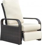 ART TO REAL Outdoor Recliner Chair Garden Reclining Position Height Adjustable Lounge Chair with Handwoven Wicker Removable Thick Padded Cushion Aluminium Frame (Beige)