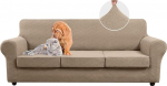 Taque Couchbez&uuml;ge f&uuml;r 3 Kissen, Couch, Sofa, hohe Dehnbarkeit, dicke Sofabez&uuml;ge, M&ouml;belschutz, passende Schonbez&uuml;ge f&uuml;r Hunde, 4 St&uuml;ck