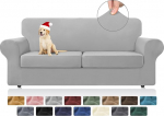 KEKUOU Stretch-Couchbez&uuml;ge f&uuml;r 2 Kissen, Couch, Sofa, Sofabezug, Schonbezug f&uuml;r 2 separate Kissen, Couch mit weichem, elastischem M&ouml;belschutz f&uuml;r Hunde, Kinder (Zweisitzer, Silber)