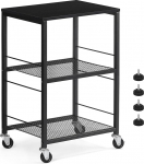 Nandae 3 Tier Rolling Cart Black Kitchen Trolley on Wheels with Storage Multi-Function Utility Cart for Kitchen Black