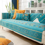 Rosygulls Boho Chenille diivanikatted, geomeetrilised diivanikatted diivanile, &scaron;enill diivanikate, L-kujuline libisemisvastane diivanim&ouml;&ouml;bli kaitsja kodu kaunistamiseks, sinine j&auml;rv, seljatugi 70 x 90 cm.