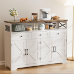 Sideboard, k&ouml;&ouml;gikapp sahtlitega, hoiukapp, avatud riiulitega sideboard, kohvibaarikapp k&ouml;&ouml;ki, s&ouml;&ouml;gituppa, elutuppa, 130 x 35 x 95 cm, kreemvalge puidu v&auml;limusega.