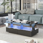 Merax High Gloss Coffee Table with LED, kaasaegne elutoa laud koos hoiusahtlitega, multifunktsionaalne k&uuml;ljelaud elutuppa, ristk&uuml;likukujuline kesklaud, diivanilaud, kohvilaud, kontor, must