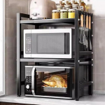 K&ouml;&ouml;giriiul (3 tasandit) - pikendatav mikrolaineahjualus 6 konksuga, 40-64 cm mikrolaineahjuriiul, reguleeritava k&otilde;rgusega mikrolaineahju hoidja (must x 3 tasandit)