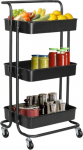 Hyfive Storage Trolley on Wheels K&ouml;&ouml;k korvid 3-tasandiline ratastega Storage Trolley vannituba Basket Trolley Black