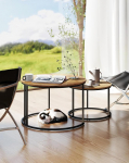 Puidust k&uuml;ljelaud Diivan Kohvilaud &Uuml;mmargune puidust 2 kohvilaud 70 x 70 cm naturaalsete puidust struktuuridega kohvilaud musta metallraamiga