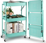 Todeco Kokkupandav 3-astmeline rullusk&auml;ru Serveerimisk&auml;ru k&ouml;&ouml;gik&auml;ru metallist plastikust ilma kokkupanekuta 46 x 29 x 78 cm vannitoa k&ouml;&ouml;ki (roheline)