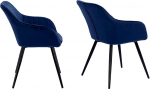 Happy Garden Bertille 2 sametist tooli komplekt Sinine - kaasaegne stiil, pehmendusega sametist seljatugi ja k&auml;etoed ning mustad metalljalad