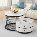 Kohvilaud 2 &uuml;mmarguse k&uuml;ljelaua komplekt Marmori efektiga kohvilaud koos 2 sahtliga Kombineeritud k&uuml;ljelaud 60 x 60 x 46 cm + 50 x 50 x 31 cm Valge ja must