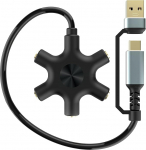 HIEbee USB A / C k&otilde;rvaklappide jaotur, 5-Jack 3,5 mm audio k&otilde;rvaklappide jaotur Stereo audio k&otilde;rvaklappide adapter, audio k&otilde;rvaklappide pistik 5-Way 1 isane kuni 4 emane jaotur koos 3,5 mm stereokaabliga