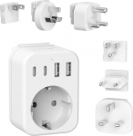 JSVER reisiadapteri &uuml;lemaailmne komplekt, rahvusvaheline reisipistiku adapter USB C, t&uuml;&uuml;p A/C/G/B/I/M pistikupesa adapter koos 4 USB reisiadapteriga USA/Kanada/Euroopa/Euroopa/&Uuml;hendkuningriigi/L&otilde;una-Aafrika/Jaapan/Hiina/Ameerika &Uuml;hendriigid