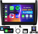 4G 64G VECHTEL 9-tolline Bluetooth autoraadio VW Polo 2011-2016 Carplay Android Auto Traadita, DSP EQ, 1280 x 720, WiFi GPS Navi, Mirror Link, RDS/FM raadio 2 DIN koos AHD tagurduskaameraga