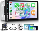 DAB/DAB+ Double DIN autoraadio koos traadita Carplay Android auto peeglilinkiga, 7-tolline puuteekraan, 2-DIN autoraadio Bluetoothiga, FM EQ, USB/AUX/SWC tagurduskaameraga