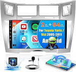Hikity 2G 64G Android 15 autoraadio Toyota Yaris/Vizi 2005-2011 traadita Carplay Android autole, 9-tolline puuteekraaniga autoraadio GPS-navigatsiooniga Bluetooth WiFi RDS EQ FM 2USB SWC MIC tagumine vaade