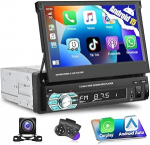Autoradio 1DIN A-apple CarPlay raadio, 7-tolline HD puuteekraaniga Bluetooth autoraadio koos Android Car, AUX, peeglilink, roolikaugjuhtimispult, FM, AHD tagurduskaamera