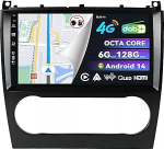 Sisseehitatud 4G DAB, Android 13 QLED autoraadio Benz C-klassile W203 W209 C180 C200 CL203 C209 (2004-2007), 6G+128G, Carplay Android auto, kaamera + MIC, Dual Band WiFi, 9-tolline Octa-Core
