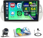 9-tolline [Incell puuteekraan] Android 15 autoraadio Fiat 500 2007-2015 juhtmevaba Carplay Android autole, 4+64G raadio Bluetooth/GPS/tagasi vaatekaamera/FM/RDS/EQ/WiFi/SWC/UIga