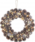 infactory Wreath: LED-valgustusega advendi- ja j&otilde;ulup&auml;rg, beež/pruun, l&auml;bim&otilde;&otilde;t 44 cm (uksekirved j&otilde;ulud, LED uksekirves j&otilde;ulud, muinasjututuled).