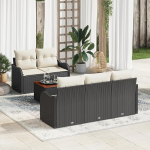 Rantry 6-teiliges Garten Sofa Set mit Kissen Schwarz Poly Rattan Akazie, 2-Sitzer Garten Sofa mit Kissen Schwarz Poly Rattan Gartenlounge Model3347390