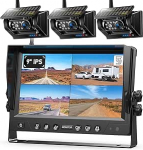 3 Magnetiline p&auml;ikesepoolne tagurduskaamera, traadita, 1 Mins DIY paigaldus & Quad tagantvaate kaameras&uuml;steem HD1080P 9-tollise DVR monitoriga RV haagisele, sisseehitatud 9600 mAh p&auml;ikese aku