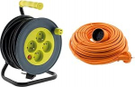 Zenitech - 4 pistikupesaga kaablirull - 15 m (3G1 mm&sup2;) must ja Prolongateur 16A HO5VV-F 2x1.5 oranž 20m