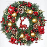 Dremisland Red Reindeer Christmas Wreath for Front Door 44 cm kunstlik kuusep&auml;rg Advent Wreath Door Wreath Christmas Outdoor Ball Door Decoration Berry Pile Green Christmas Decoration Indoor