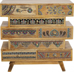 Kare Menorca Butterfly Design Chest of Drawers Brown Chest of Drawers Cupboard Storage with 8 Drawers Mango Solid Wood Bedroom 65 x 65 x 30 cm (H x W x D)