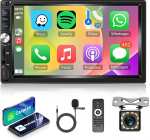 Autoradio 2 DIN koos Apple Carplay Android Auto Bluetooth Hands-Free Kit 7-tolline puuteekraaniga autoraadio koos Mirror Link Bluetooth FM raadio USB/AUX/TF roolijuhtimiss&uuml;steemiga Tagurduskaamera mikrofonid