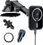 MAGJIEYX Magsafe autokinnitusele, 15 W mobiiltelefoni hoidja auto laadimisfunktsiooniga QC3.0 laadija armatuurlaua tuuleklaasi ventilatsiooni magnetiga traadita kiirlaadimine iPhone 16 15 14 autole