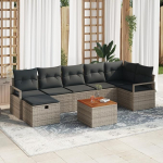 Rantry 8-teiliges Garten-Sofa-Set mit Kissen Grau Poly Rattan, 2-sitziges Garten-Sofa mit Kissen Grau Poly Rattan Gartenlounge Model3359545
