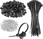 hankekaart 240 St&uuml;ck 2,2 cm Kabelbinder-Sattelhalterungen, Basis mit 15,2 cm Kabelbindern und M5-Blechschrauben, Draht-Organizer-Halterklemmen-Set, Schwarz