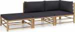 Homgoday 3 Piece Garden Sofa Set with Dark Grey Bamboo Cushions Set Sofa Bed Living Room Sofa Modern Sofa Set Corner Sofa Centrepiece + Footrest Dark Grey