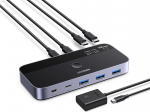 UGREEN 10Gbps USB Switch, USB C Switch with 3 x 3.2 A and 1 x 3.2 C Port Data Link, a Keyboard for 2 PCs Simultaneously with Remote Control, Aluminium Housing File Transfer Copy for Windows/MacOS