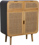 DRW Entrance Table with 2 Drawers and 2 Doors Made of Metal, MDF and Willow in Natural and Black, 80 x 38 x 95 cm, Colourful, Standard