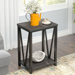 FOLUBAN Small Side Table, Rustic Wood and Metal Side Table with Storage Space, Vintage Bedside Table for Living Room, Bedroom, Office, Dark Grey