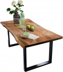 SAM Dining Room Table with Wane Edge, Solid Acacia Wood, Walnut/Black Frame, 160 x 85 x 77 cm